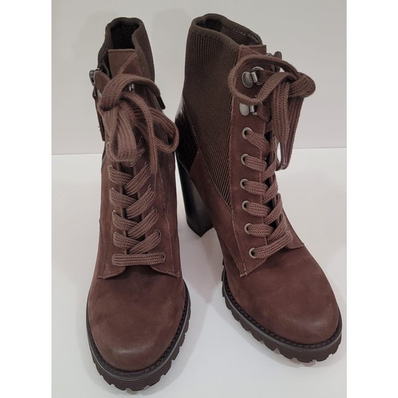 Gibson Latimer Felisa Dark Brown Cow Suede/Fabric/Leather Combat Heeled Boot 8 M - Picture 5 of 11